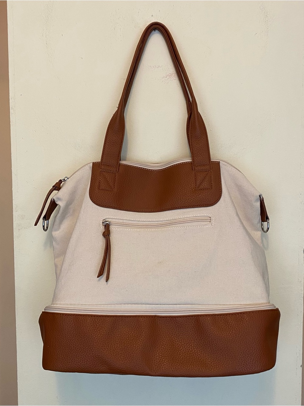 Graf Lantz Carry-On Travel Weekender Cream Canvas Brown Vegan Leather Bag